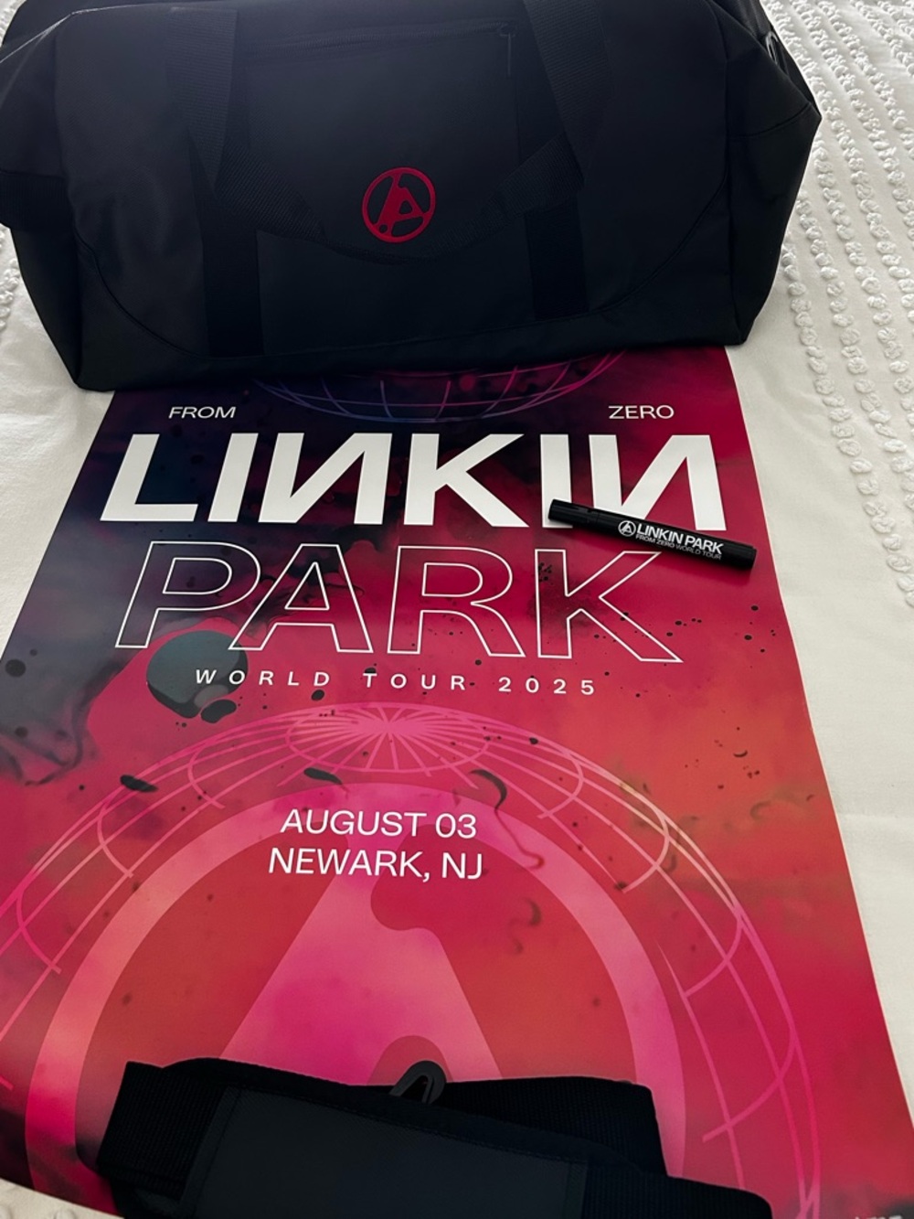 Linkin Park World Tour 8//3/2025 Black Duffle Bag with Maker & Numbered Poster